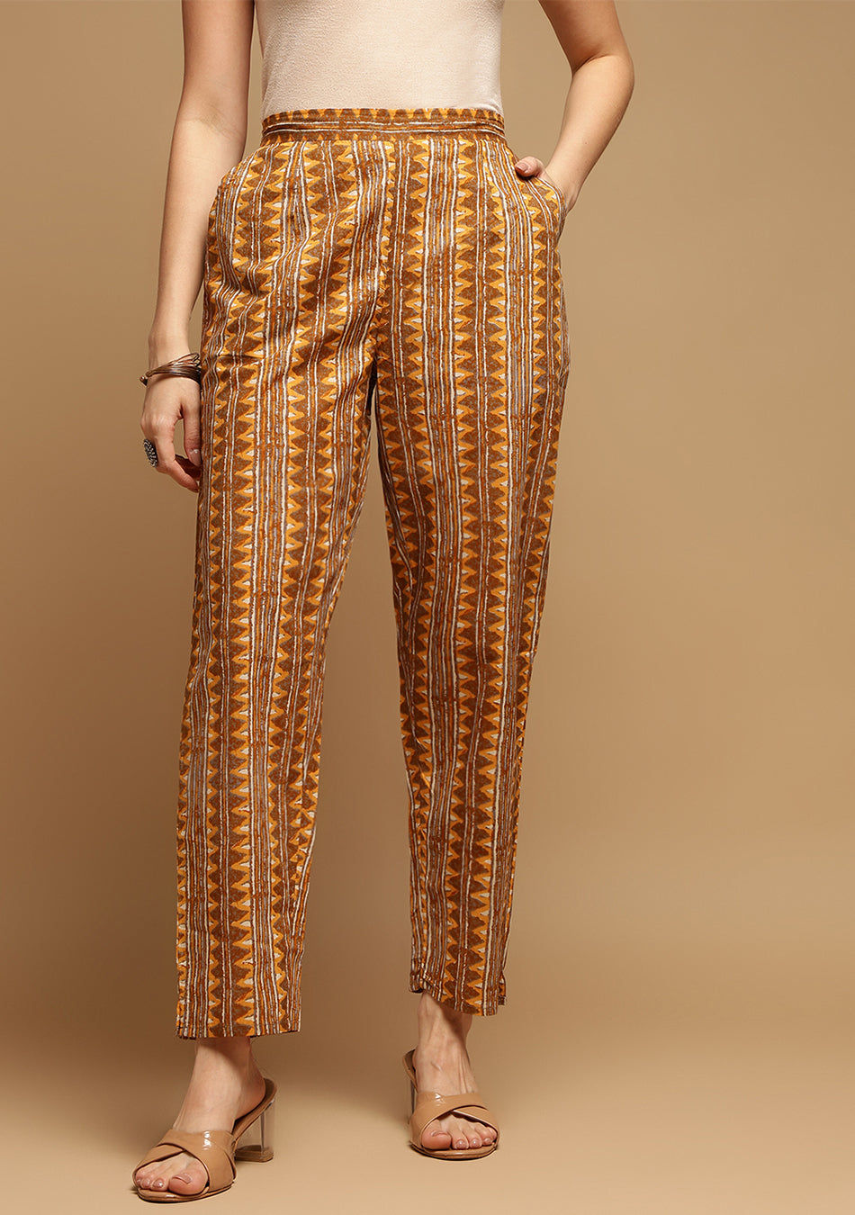 Brown and Mustard Suit Set with Dupatta