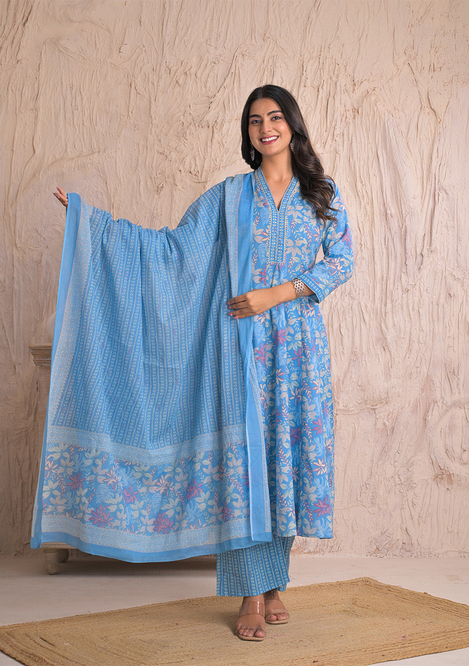 Sky Blossom Breeze Anarkali Set