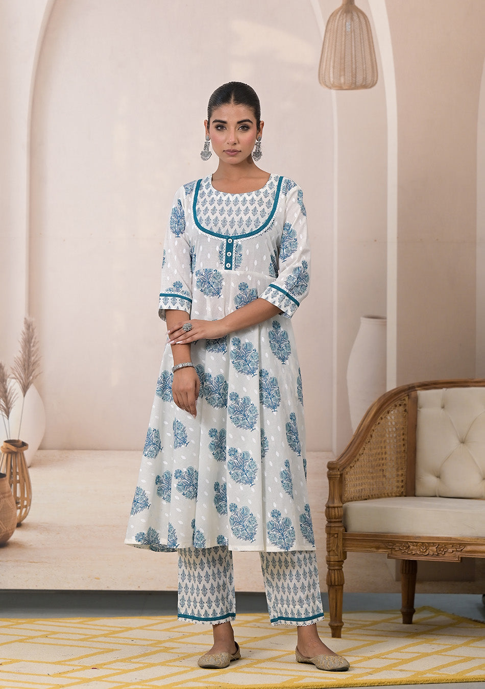 Blue Blossom Cotton Anarkali Suit