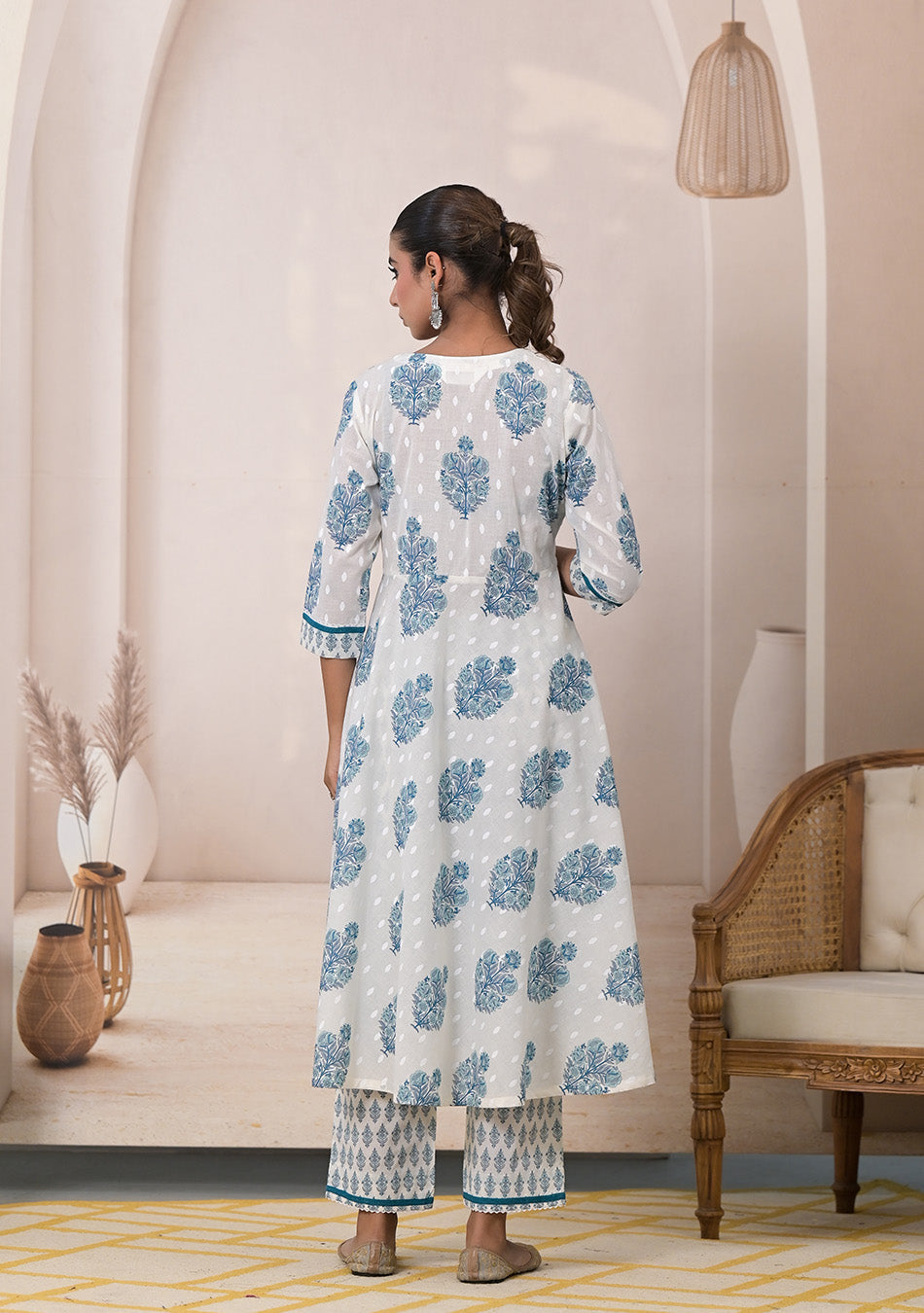 Blue Blossom Cotton Anarkali Suit