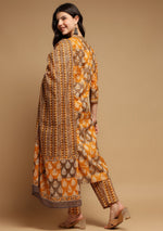 Brown and Mustard Suit Set with Dupatta