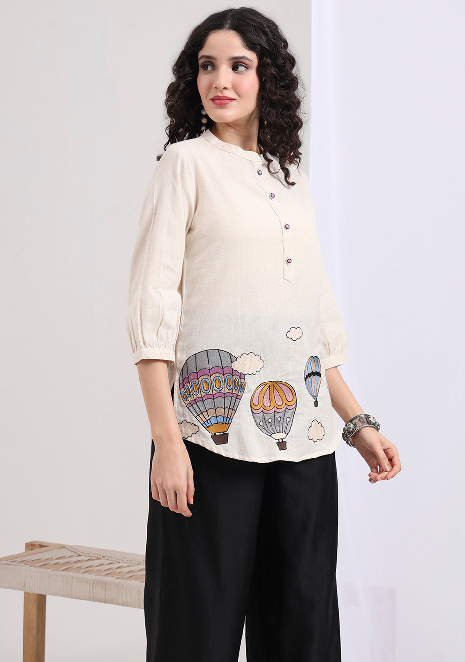 Creamy Dreamscape Embroidered Tunic