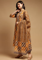 Brown and Mustard Suit Set with Dupatta