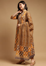 Brown and Mustard Suit Set with Dupatta