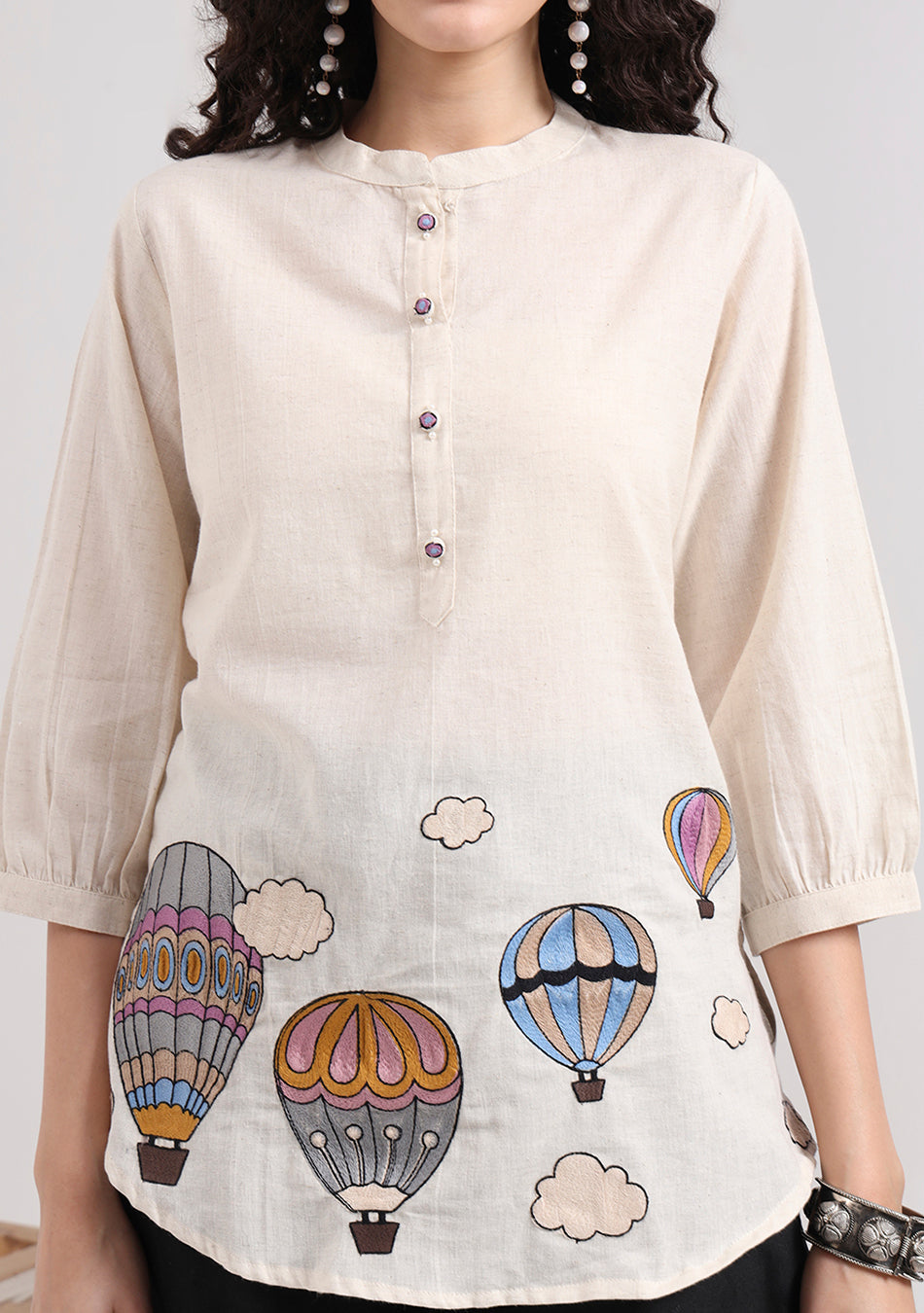 Creamy Dreamscape Embroidered Tunic