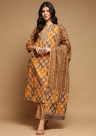 Brown and Mustard Suit Set with Dupatta