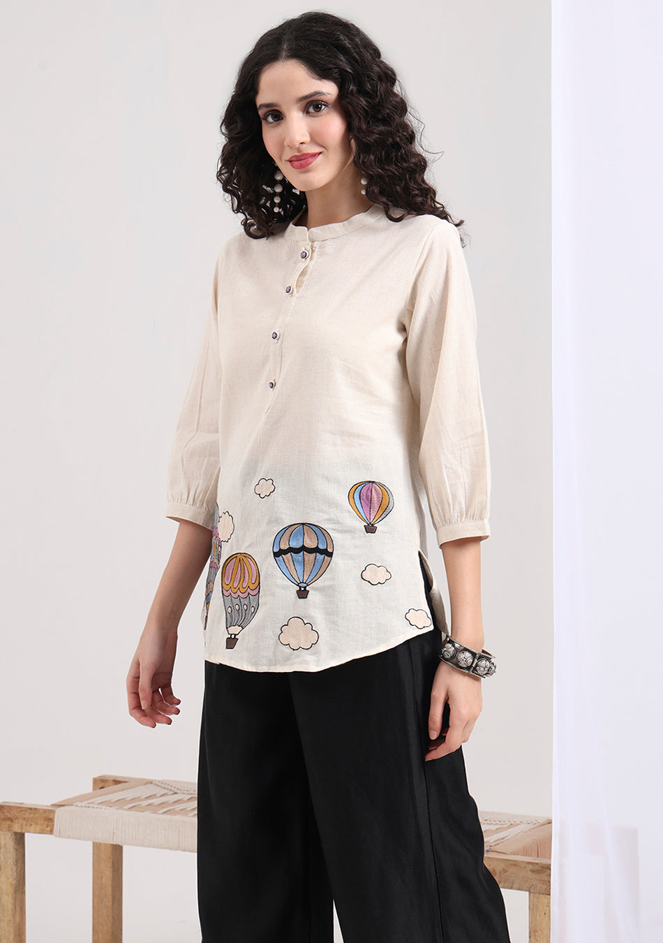 Creamy Dreamscape Embroidered Tunic