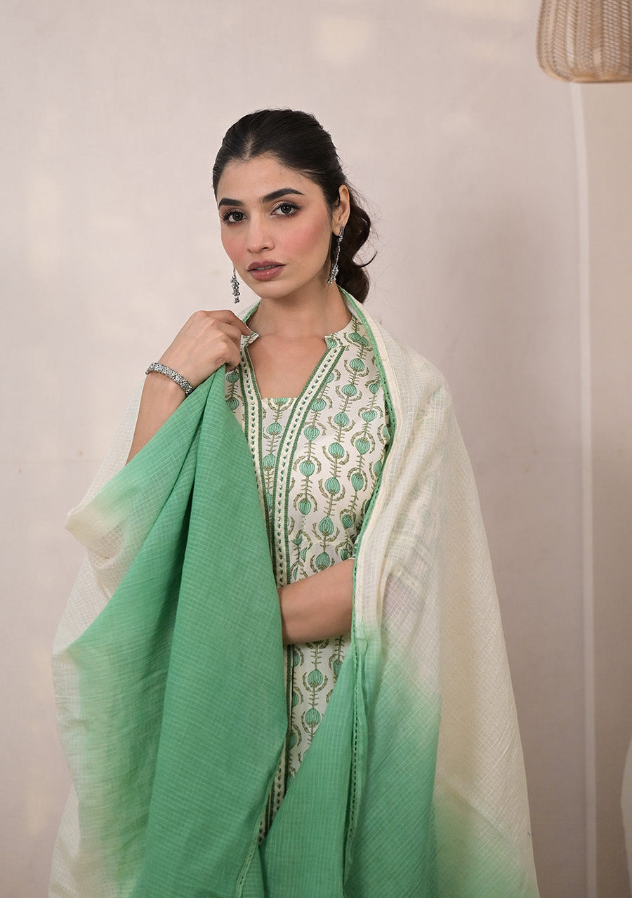 Mint Blossom Anarkali Suit with Dupatta
