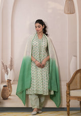 Mint Blossom Anarkali Suit with Dupatta