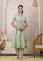 Mint Blossom Anarkali Suit with Dupatta