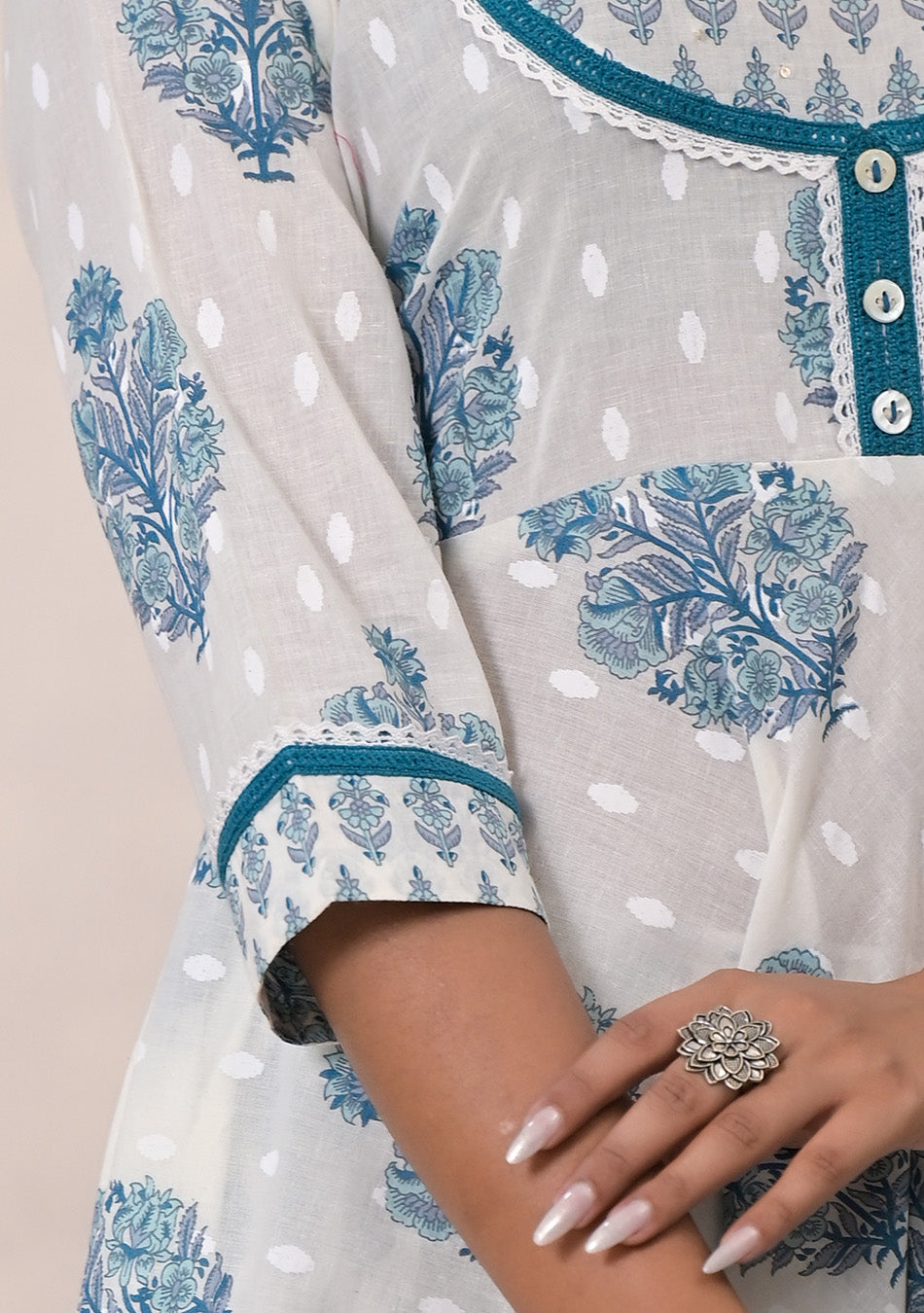 Blue Blossom Cotton Anarkali Suit