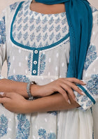 Blue Blossom Cotton Anarkali Suit