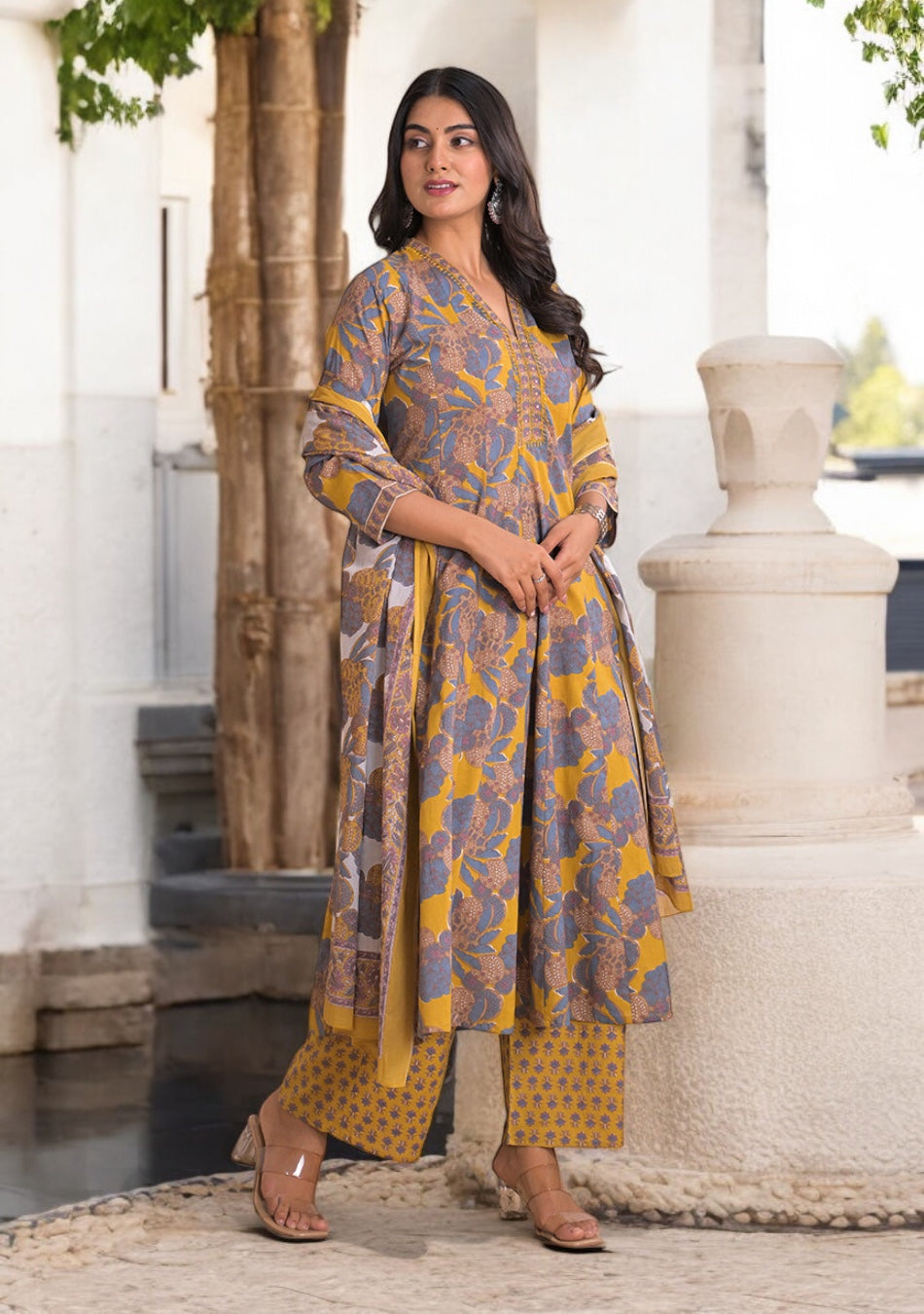 Ammanya Mustard Twilight Bloom Anarkali Set