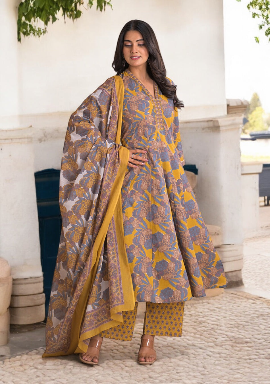 Ammanya Mustard Twilight Bloom Anarkali Set