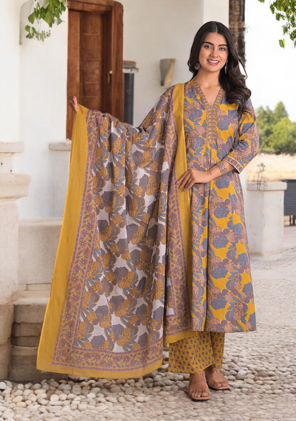 Ammanya Mustard Twilight Bloom Anarkali Set
