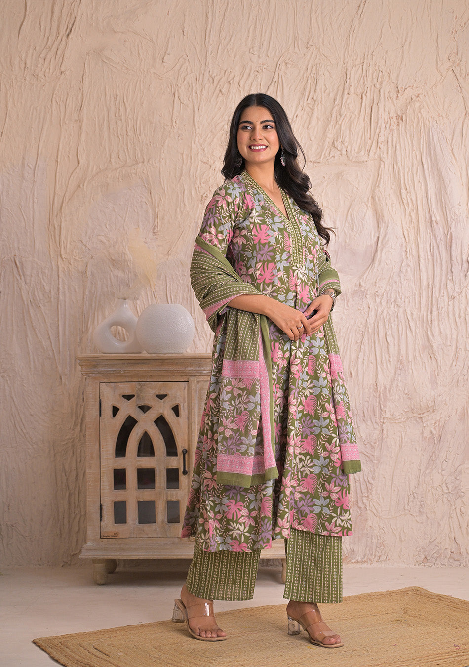 Ammanya Olive Petal Breeze Anarkali Set