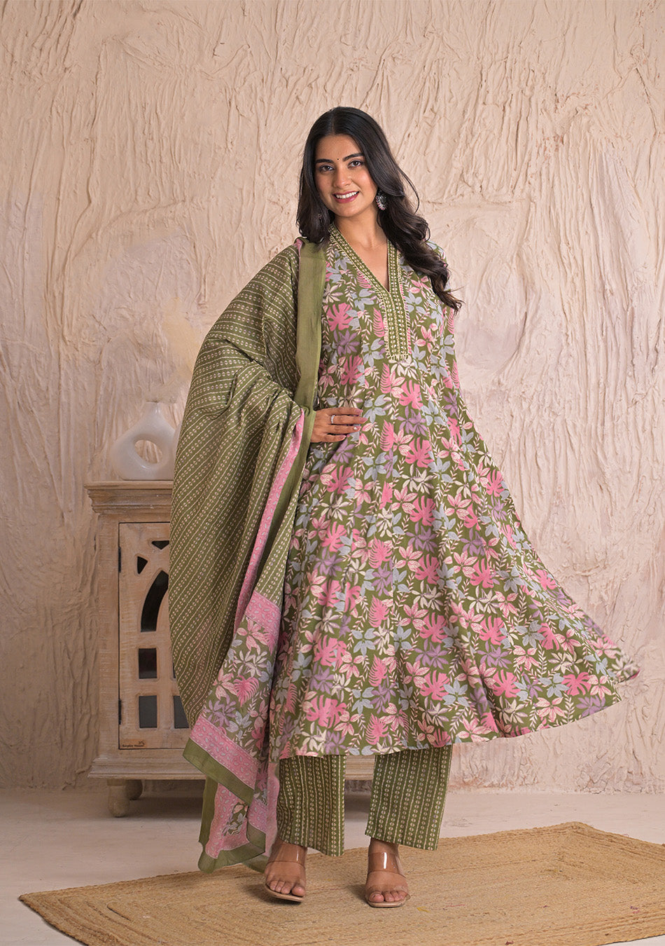 Ammanya Olive Petal Breeze Anarkali Set