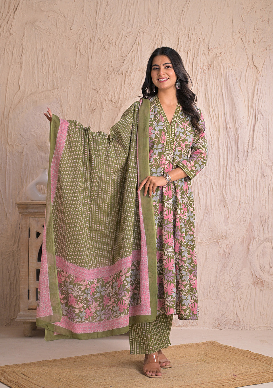 Ammanya Olive Petal Breeze Anarkali Set